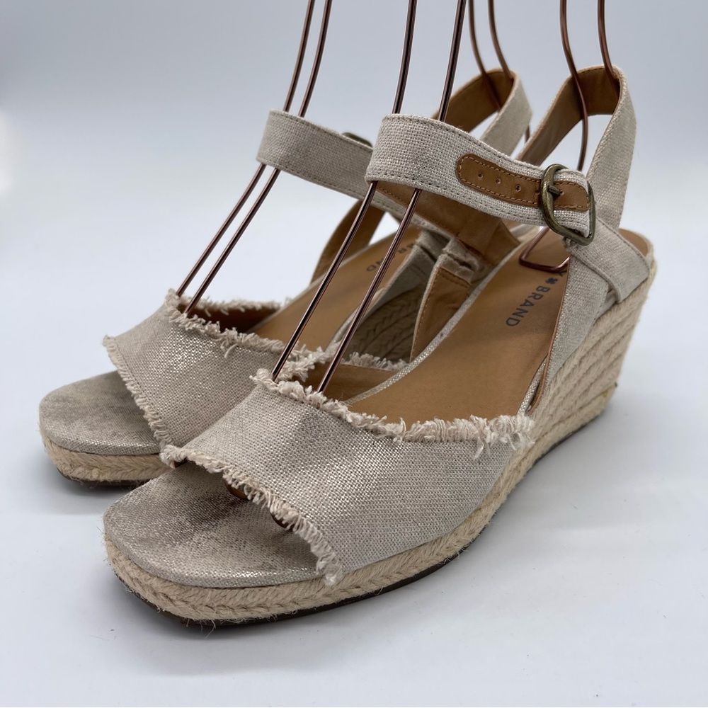 Lucky Brand Beige Canvas Espadrille Wedge Sandals